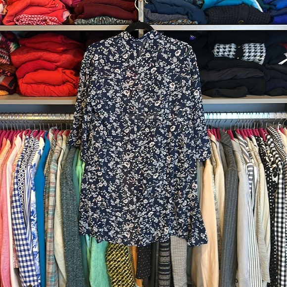 Wallflower navy/white/pink floral print open drone 3/4 sleeve kimono size S - Picture 4 of 4